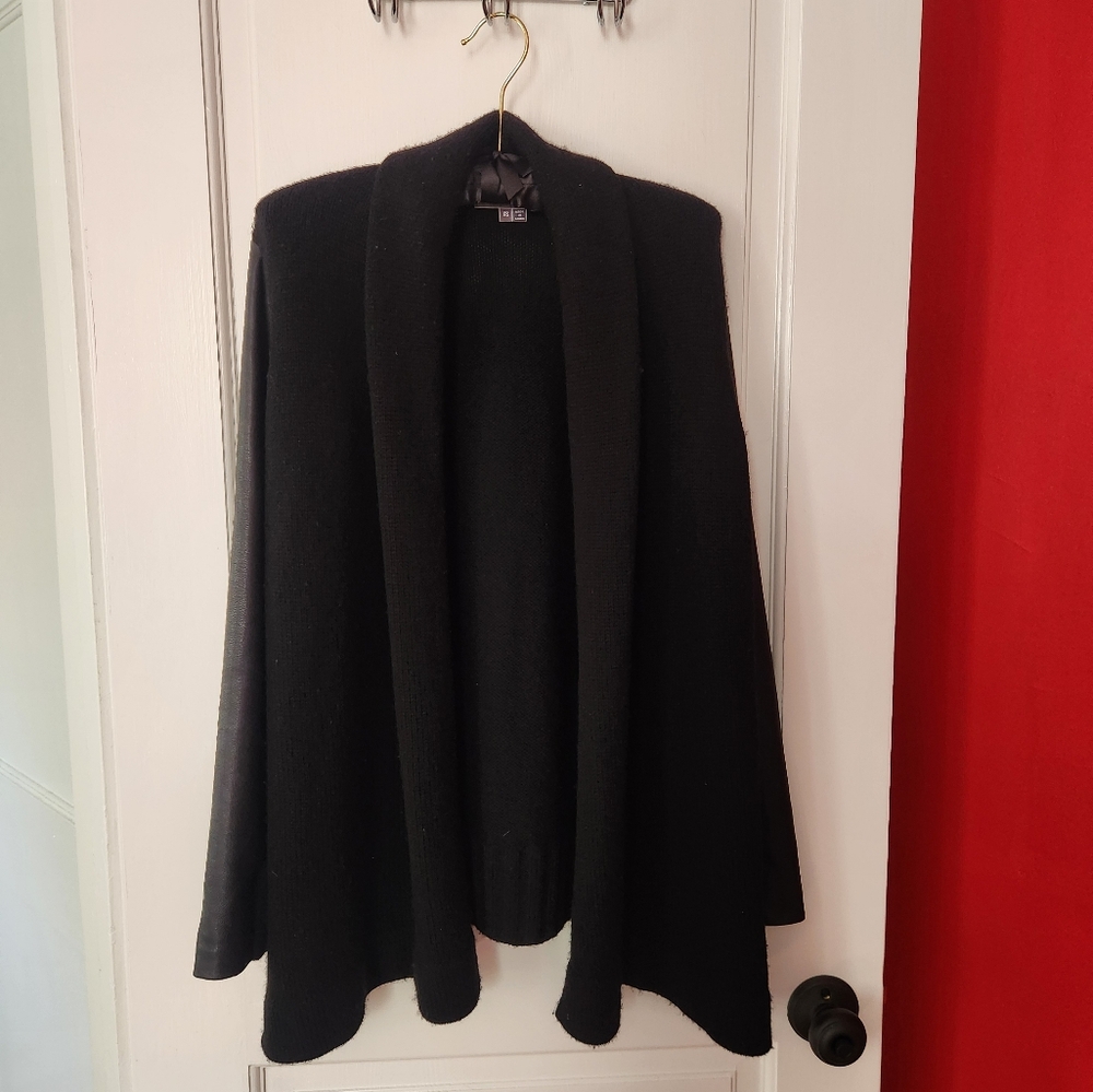 Vince Leather Sleeve Cardigan Sweater